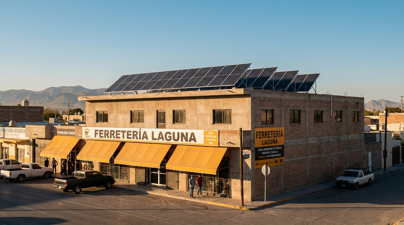 Edificio comercial con paneles solares instalados en la azotea